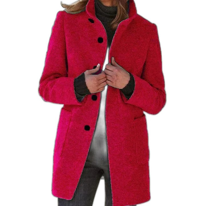 Effortless Brown Coat for Women with Collared Long Sleeve Button Front Casual Style