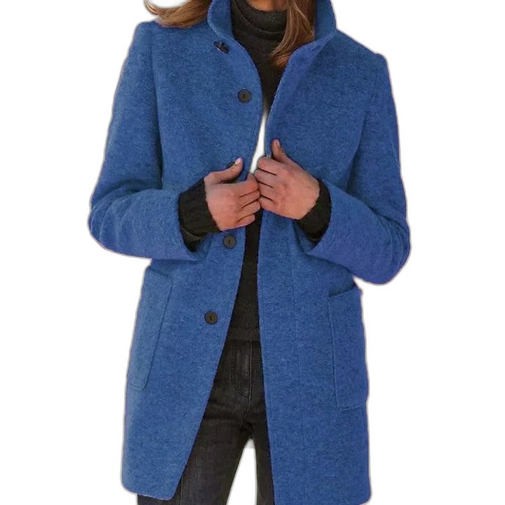 Effortless Brown Coat for Women with Collared Long Sleeve Button Front Casual Style