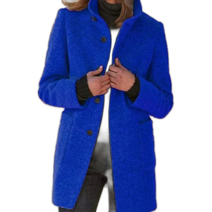 Effortless Brown Coat for Women with Collared Long Sleeve Button Front Casual Style