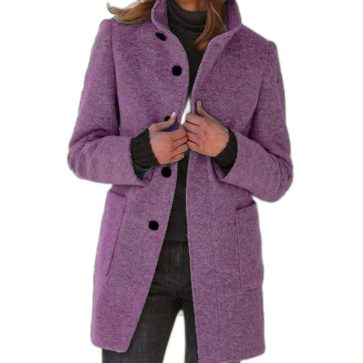 Effortless Brown Coat for Women with Collared Long Sleeve Button Front Casual Style