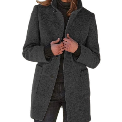 Effortless Brown Coat for Women with Collared Long Sleeve Button Front Casual Style