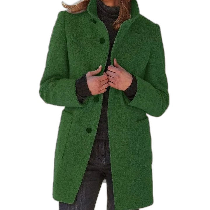 Effortless Brown Coat for Women with Collared Long Sleeve Button Front Casual Style