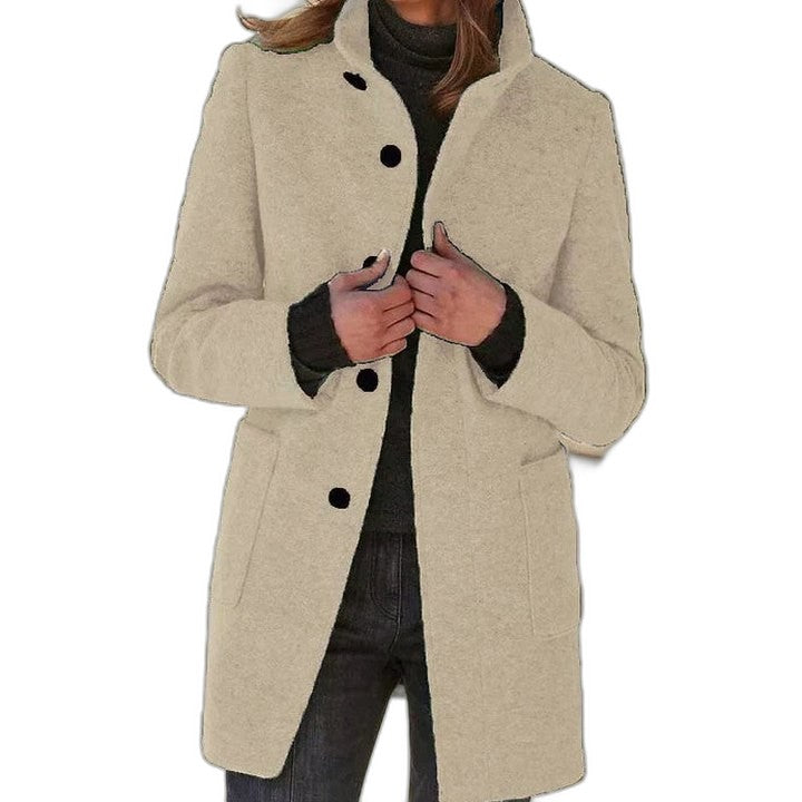 Effortless Brown Coat for Women with Collared Long Sleeve Button Front Casual Style