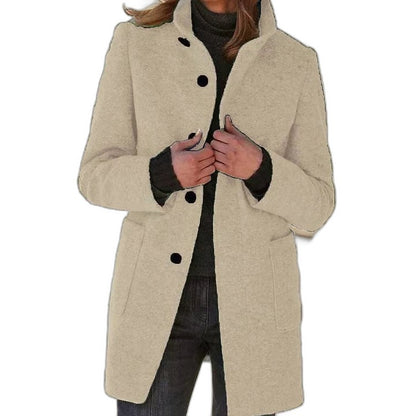 Effortless Brown Coat for Women with Collared Long Sleeve Button Front Casual Style