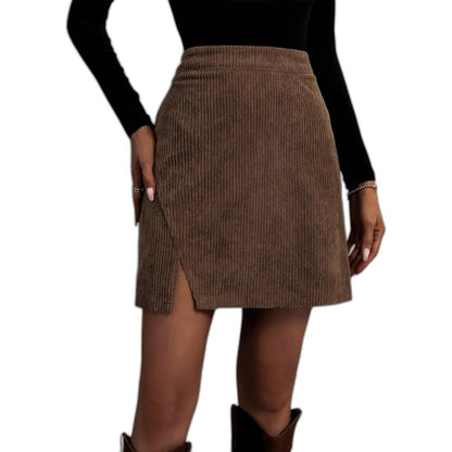 Effortless Brown Corduroy Skirt for Women with High Waisted Casual Style