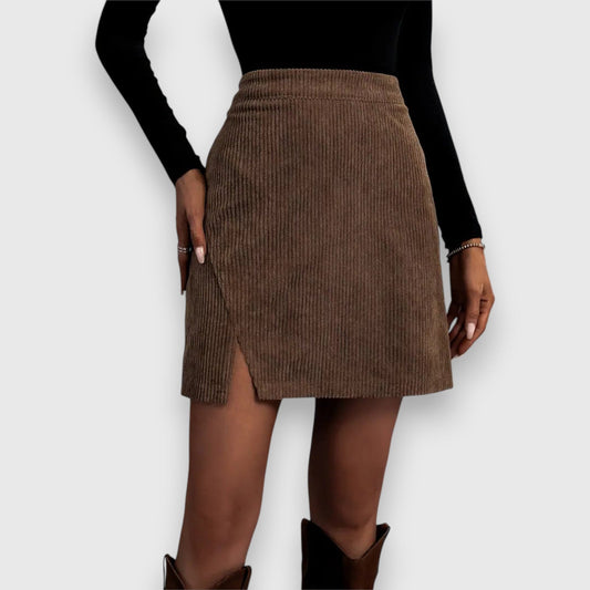 Effortless Brown Corduroy Skirt for Women with High Waisted Casual Style