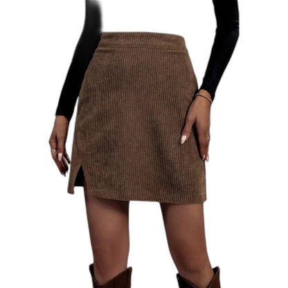 Effortless Brown Corduroy Skirt for Women with High Waisted Casual Style