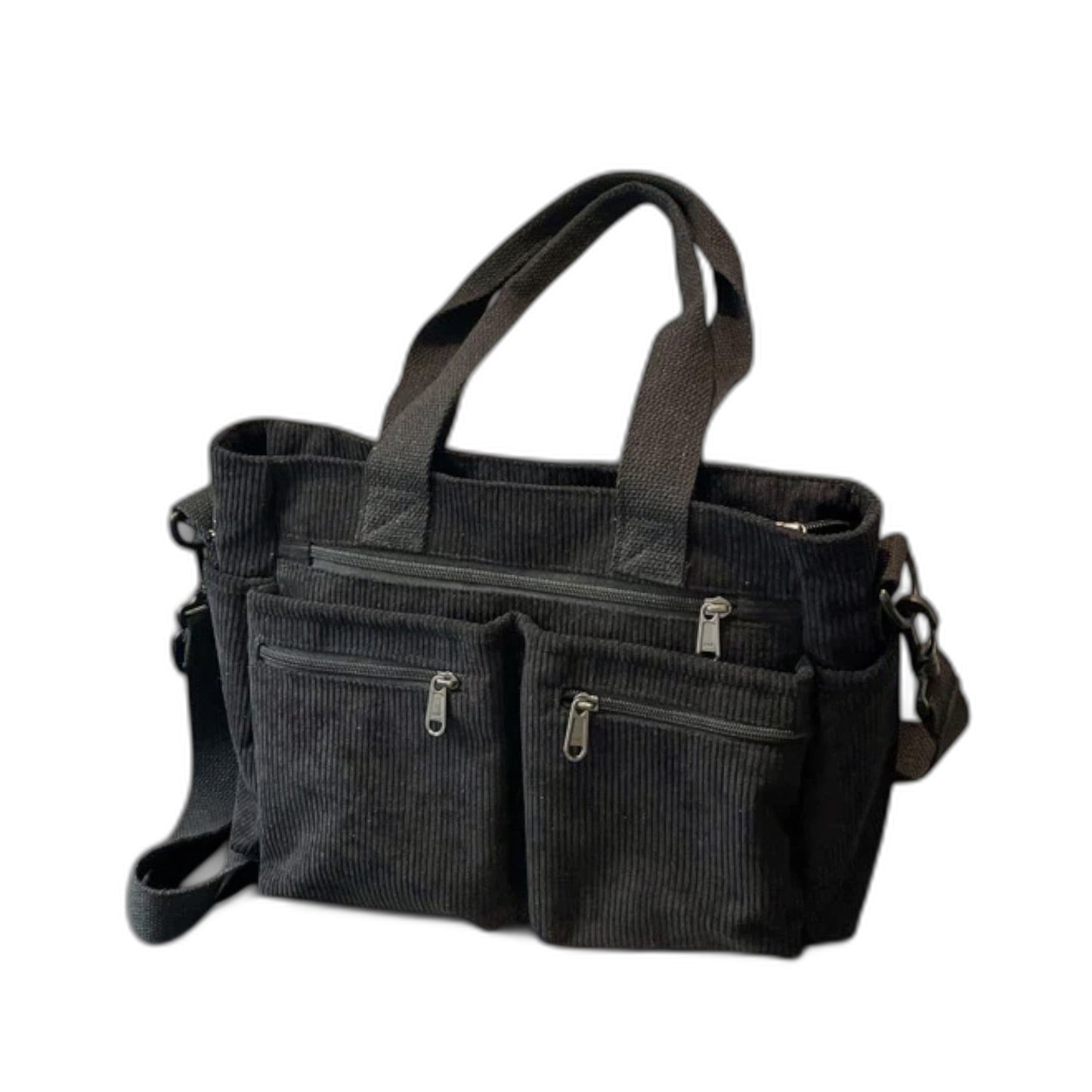 Effortless Brown Corduroy Tote Bag for Women with Pockets Casual Style