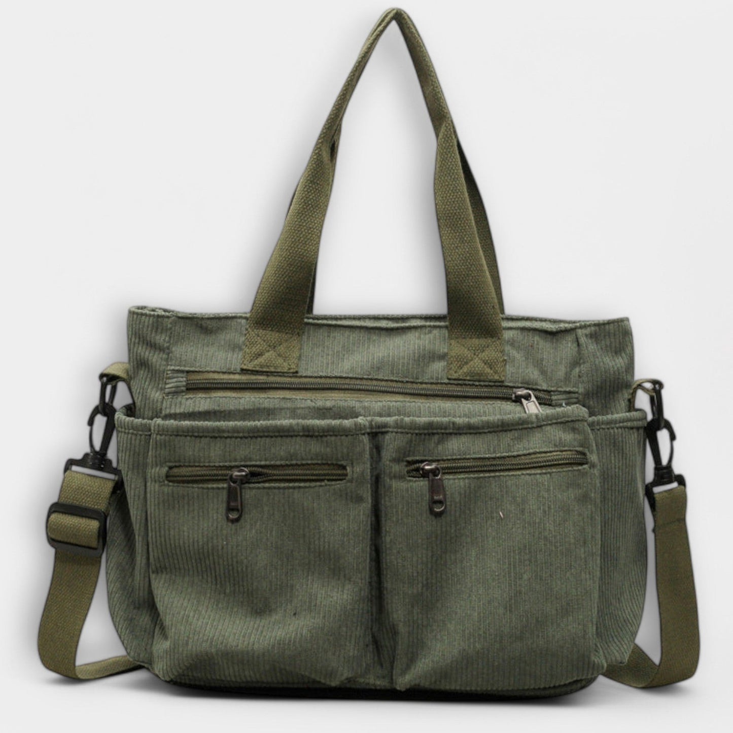 Effortless Brown Corduroy Tote Bag for Women with Pockets Casual Style
