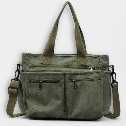 Effortless Brown Corduroy Tote Bag for Women with Pockets Casual Style