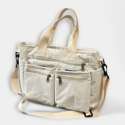 Effortless Brown Corduroy Tote Bag for Women with Pockets Casual Style