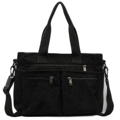 Effortless Brown Corduroy Tote Bag for Women with Pockets Casual Style