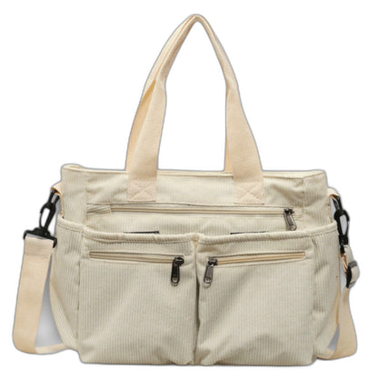 Effortless Brown Corduroy Tote Bag for Women with Pockets Casual Style