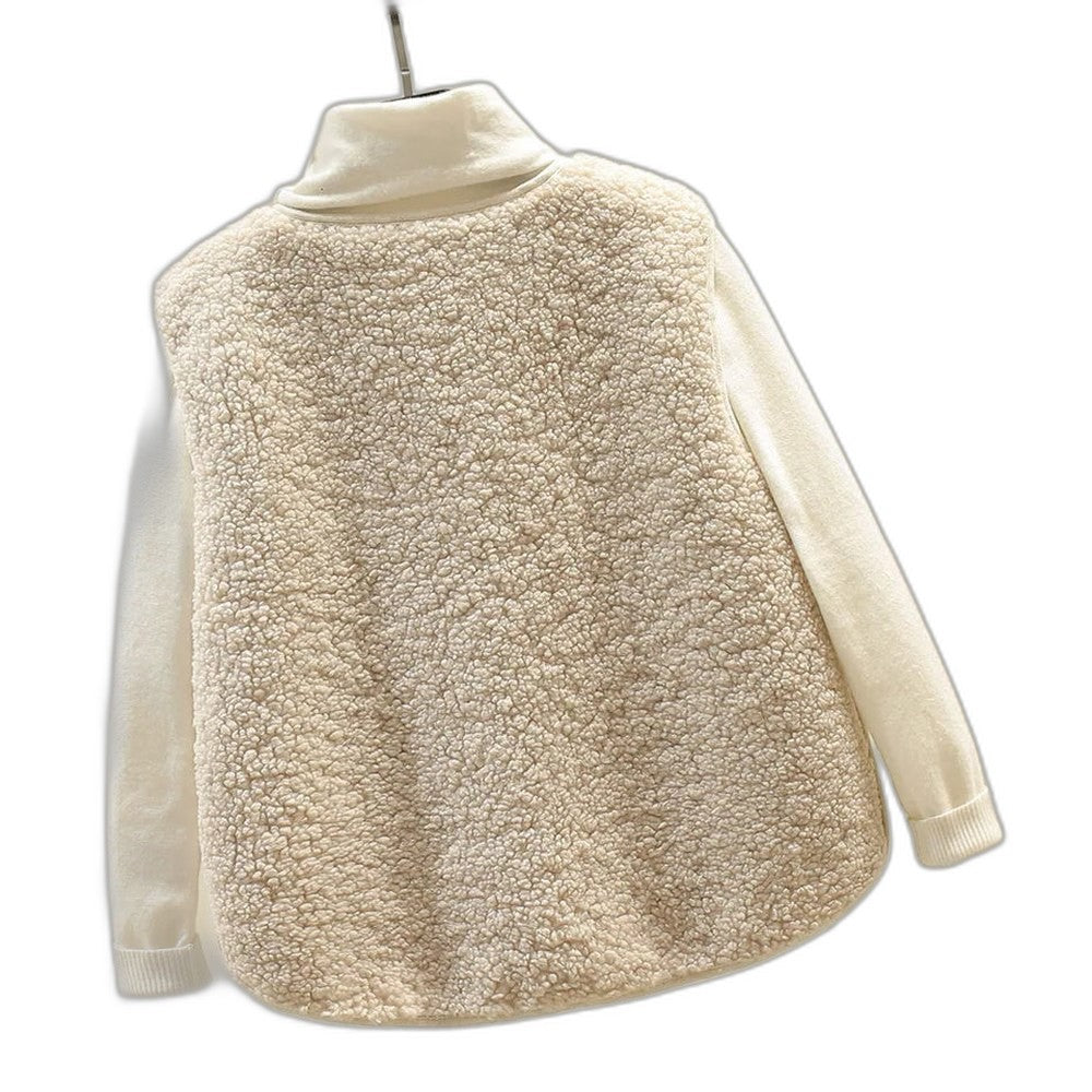 Effortless Brown Fleece Sweater Vest for Women with Collared Sleeveless Button Front Pockets Casual Style