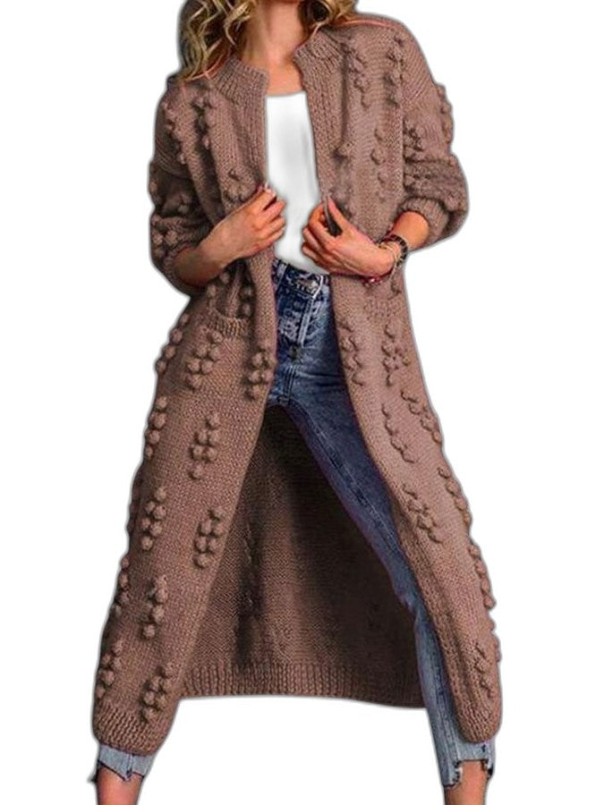 Effortless Brown Knit Cardigan Sweater for Women with Collared Long Sleeve Oversized Casual Style