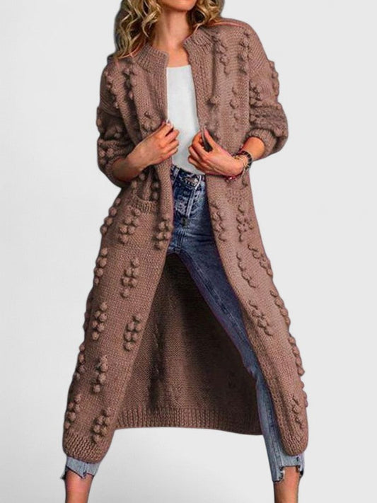 Effortless Brown Knit Cardigan Sweater for Women with Collared Long Sleeve Oversized Casual Style