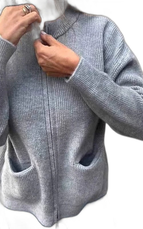 Effortless Brown Knit Cardigan Sweater for Women with V Neck Long Sleeve Pockets Casual Style