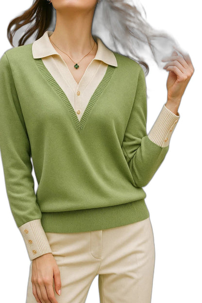 Effortless Brown Knit Sweater for Women with Collared Long Sleeve Casual Style