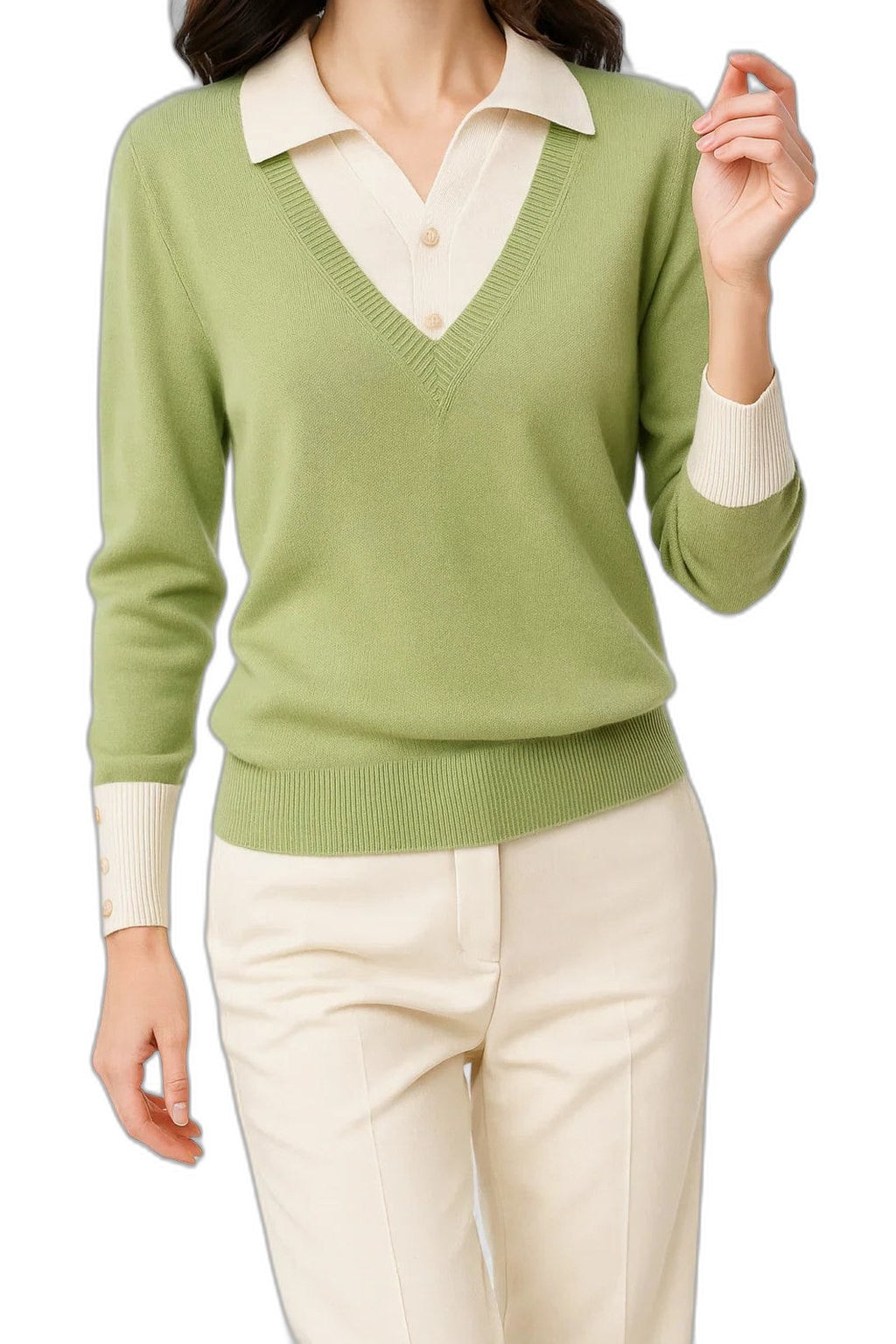 Effortless Brown Knit Sweater for Women with Collared Long Sleeve Casual Style