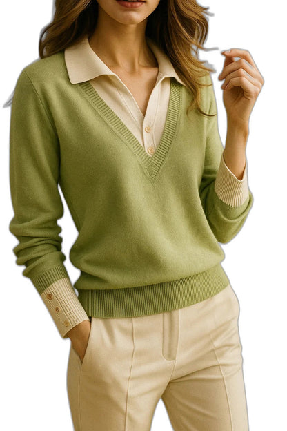 Effortless Brown Knit Sweater for Women with Collared Long Sleeve Casual Style