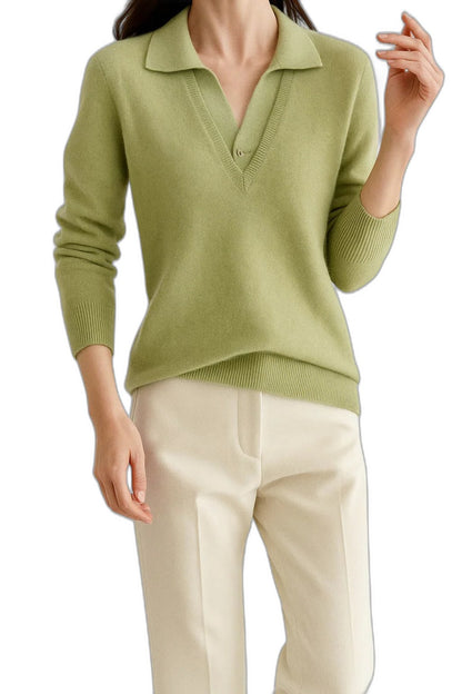 Effortless Brown Knit Sweater for Women with Collared Long Sleeve Casual Style