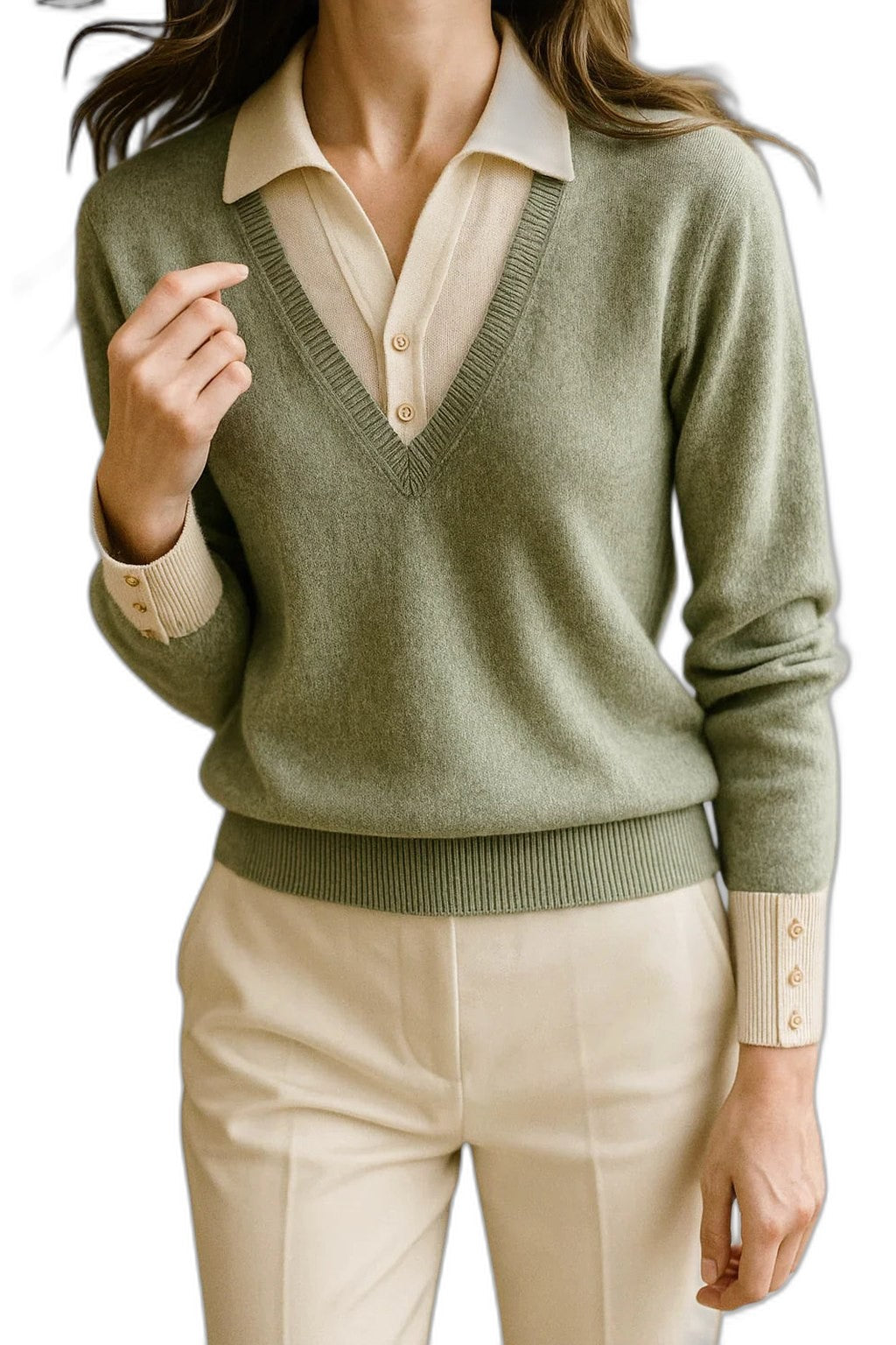 Effortless Brown Knit Sweater for Women with Collared Long Sleeve Casual Style