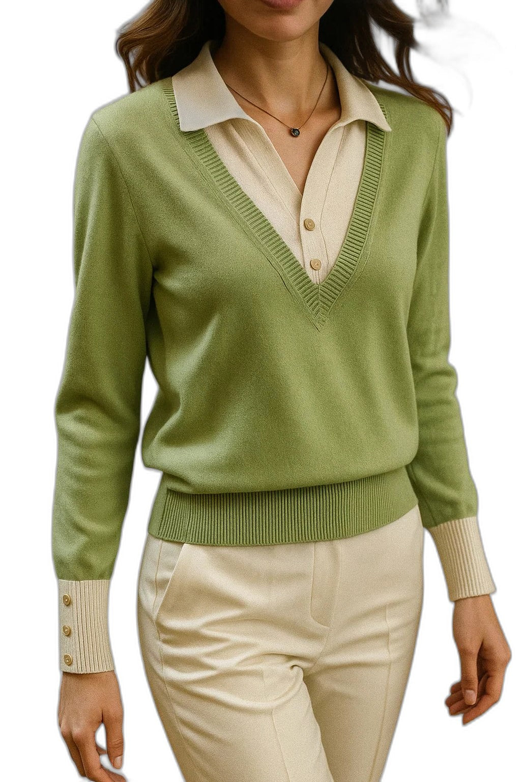 Effortless Brown Knit Sweater for Women with Collared Long Sleeve Casual Style