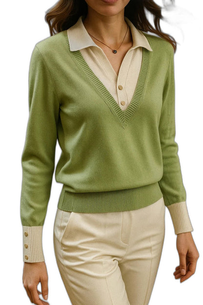 Effortless Brown Knit Sweater for Women with Collared Long Sleeve Casual Style