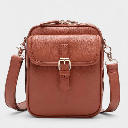 Effortless Brown Leather Crossbody Bag for Women with Buckle Shoulder Casual Style