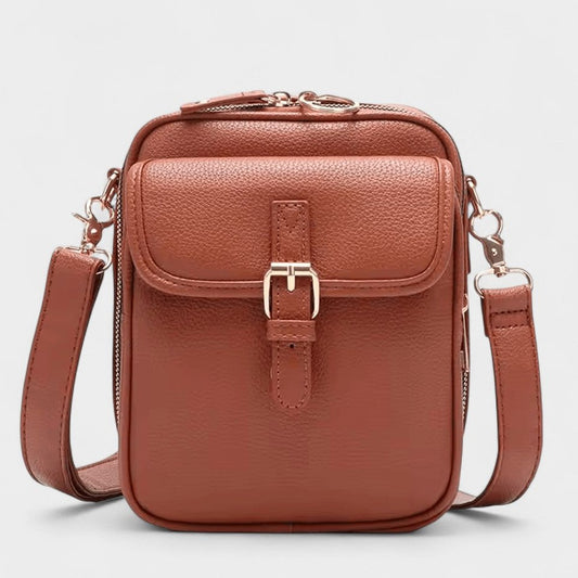 Effortless Brown Leather Crossbody Bag for Women with Buckle Shoulder Casual Style
