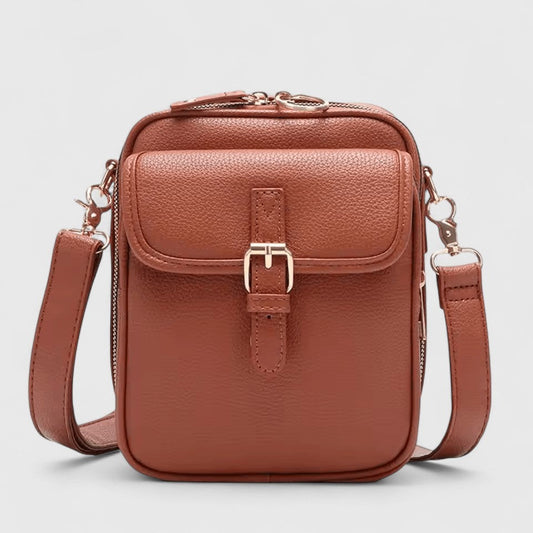 Effortless Brown Leather Crossbody Bag for Women with Buckle Shoulder Casual Style