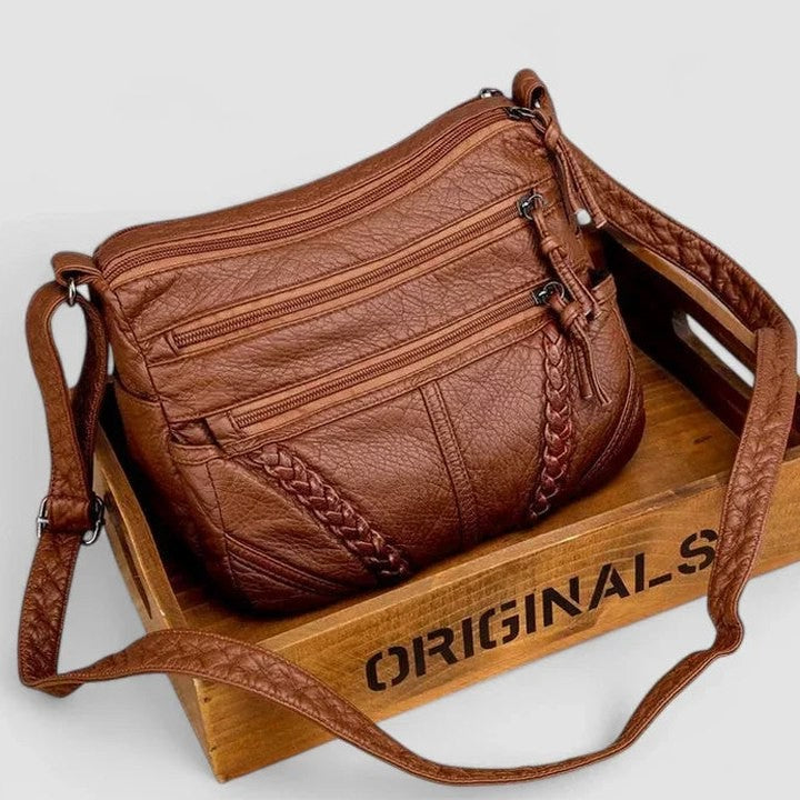 Effortless Brown Leather Crossbody Bag for Women with Chain Strap Casual Style