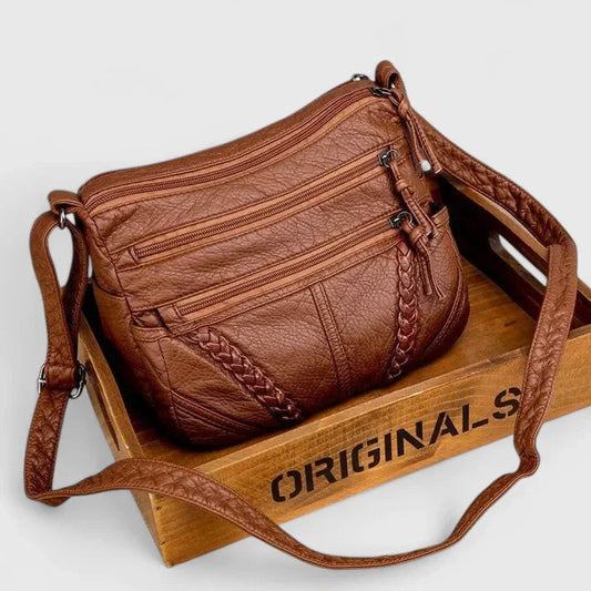 Effortless Brown Leather Crossbody Bag for Women with Chain Strap Casual Style