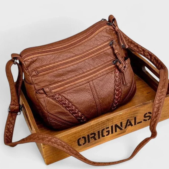 Effortless Brown Leather Crossbody Bag for Women with Chain Strap Casual Style