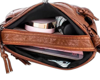 Effortless Brown Leather Crossbody Bag for Women with Chain Strap Casual Style