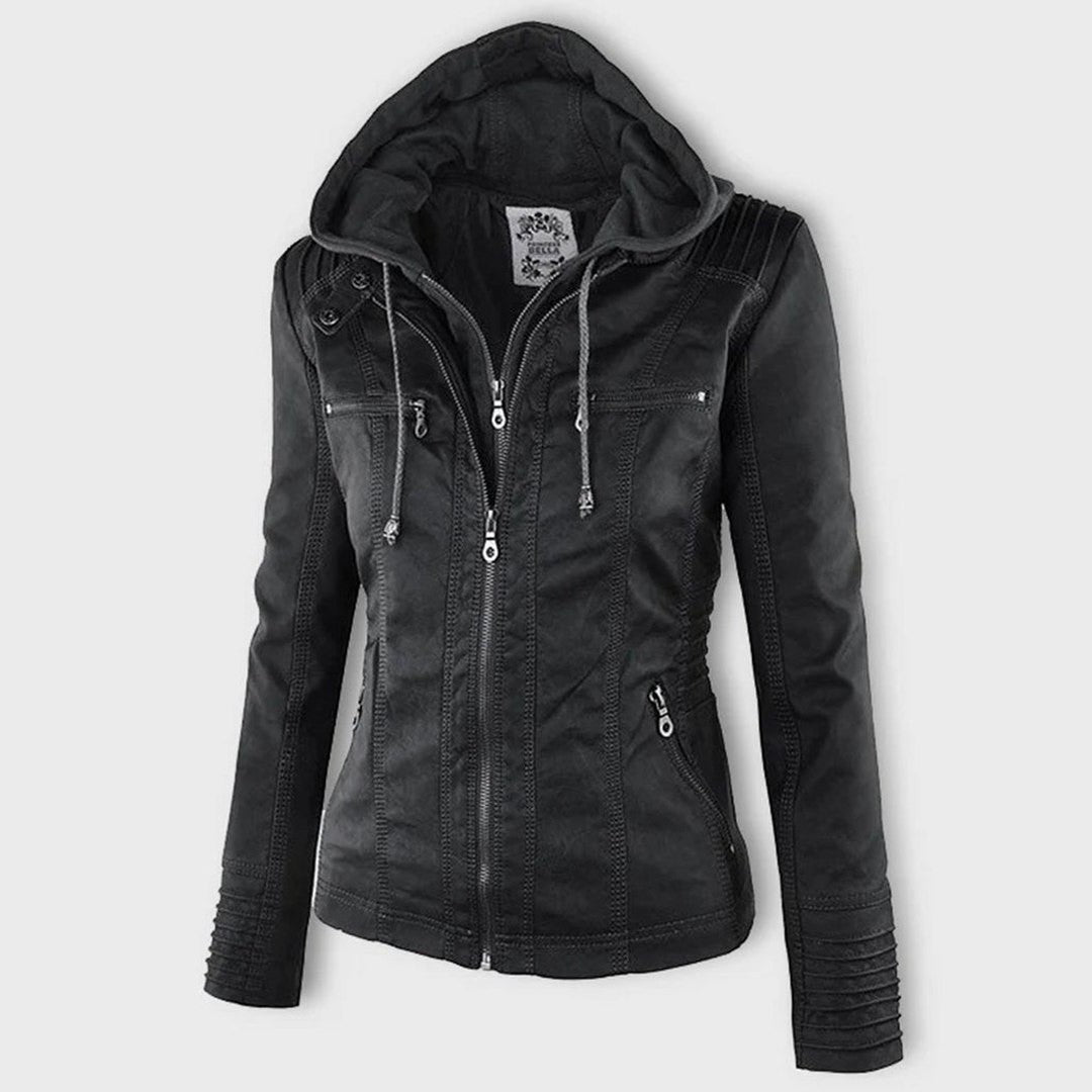 Effortless Brown Leather Jacket for Women with Collared Long Sleeve Pockets Casual Style