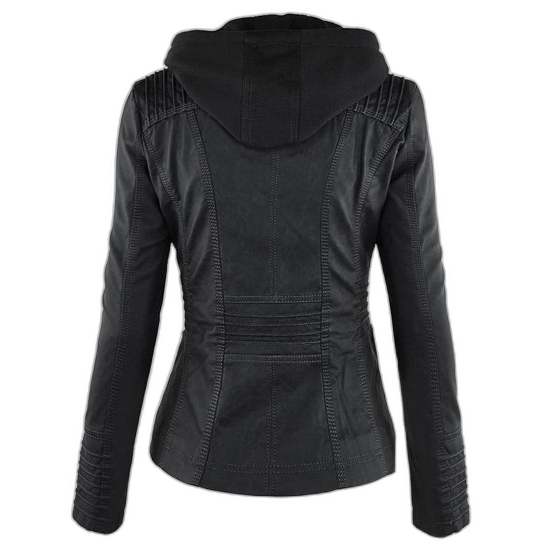 Effortless Brown Leather Jacket for Women with Collared Long Sleeve Pockets Casual Style