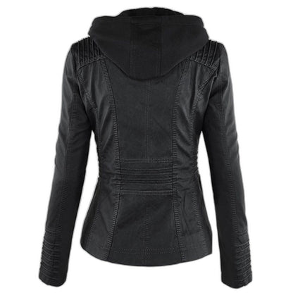 Effortless Brown Leather Jacket for Women with Collared Long Sleeve Pockets Casual Style