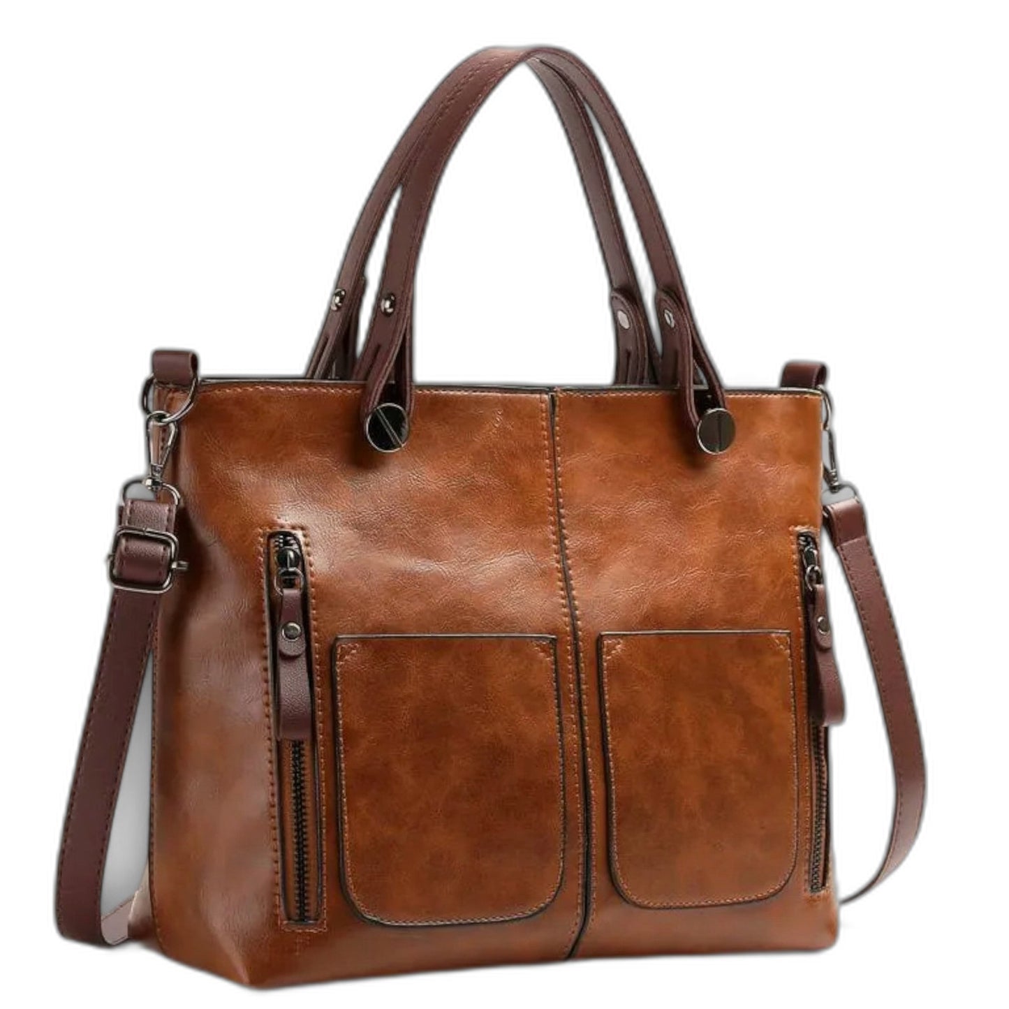 Effortless Brown Leather Satchel Bag for Women with Pockets Casual Style