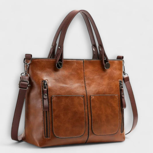 Effortless Brown Leather Satchel Bag for Women with Pockets Casual Style