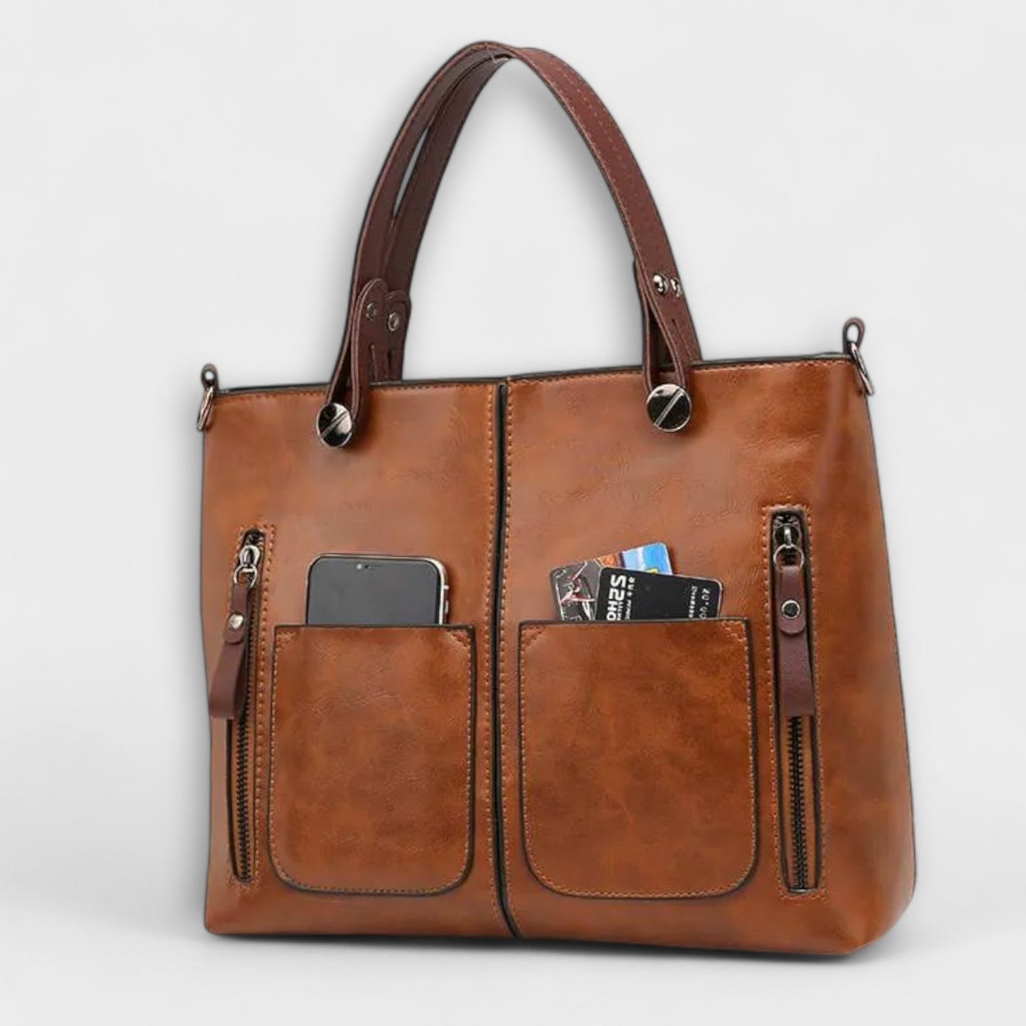 Effortless Brown Leather Satchel Bag for Women with Pockets Casual Style