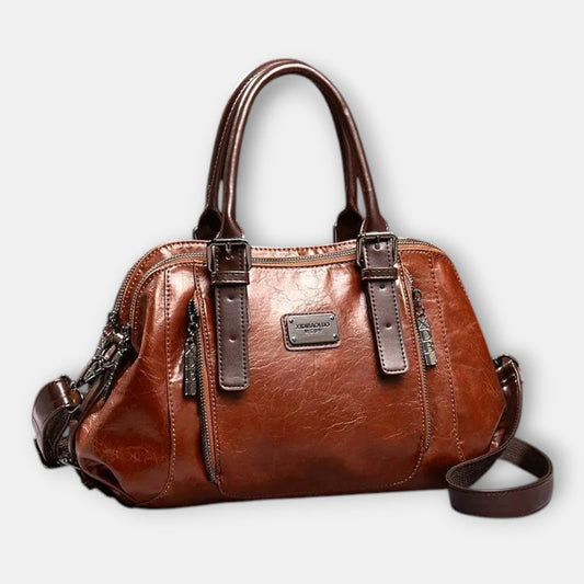 Effortless Brown Leather Satchel Bag for Women with Shoulder Casual Style