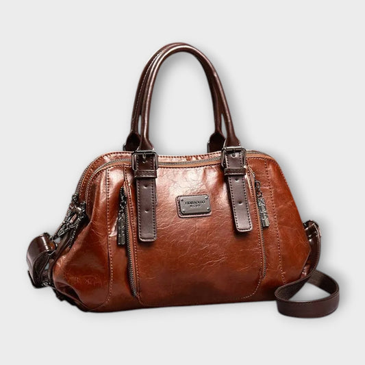 Effortless Brown Leather Satchel Bag for Women with Shoulder Casual Style
