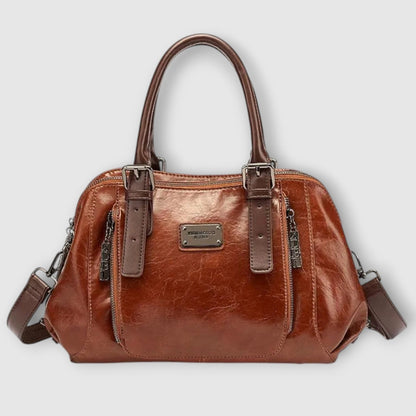 Effortless Brown Leather Satchel Bag for Women with Shoulder Casual Style