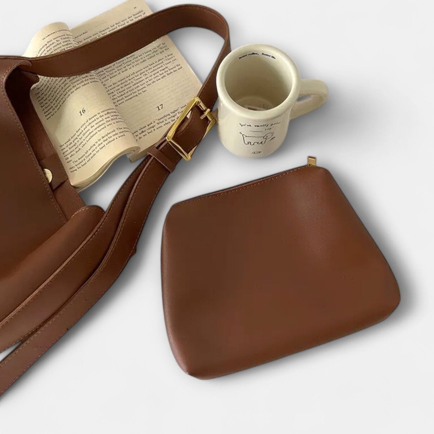 Effortless Brown Leather Shoulder Bag for Women with Buckle Casual Style