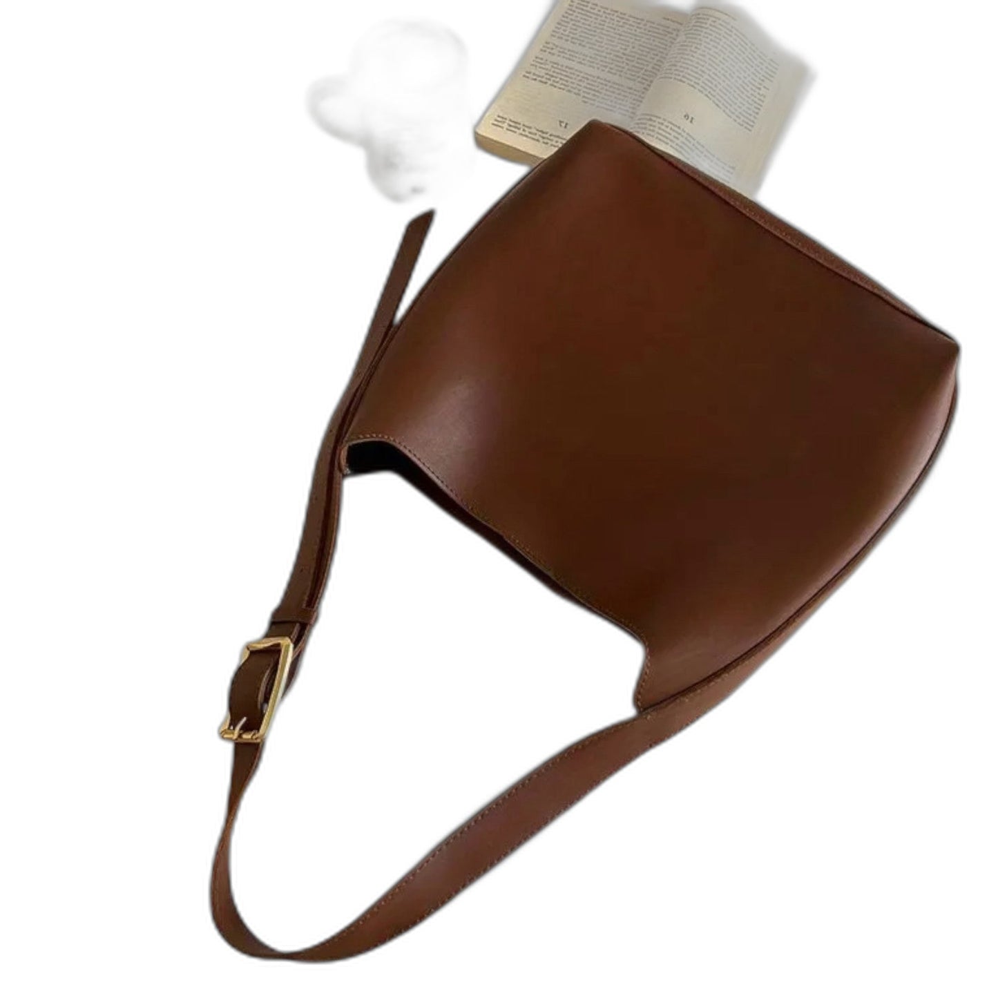 Effortless Brown Leather Shoulder Bag for Women with Buckle Casual Style