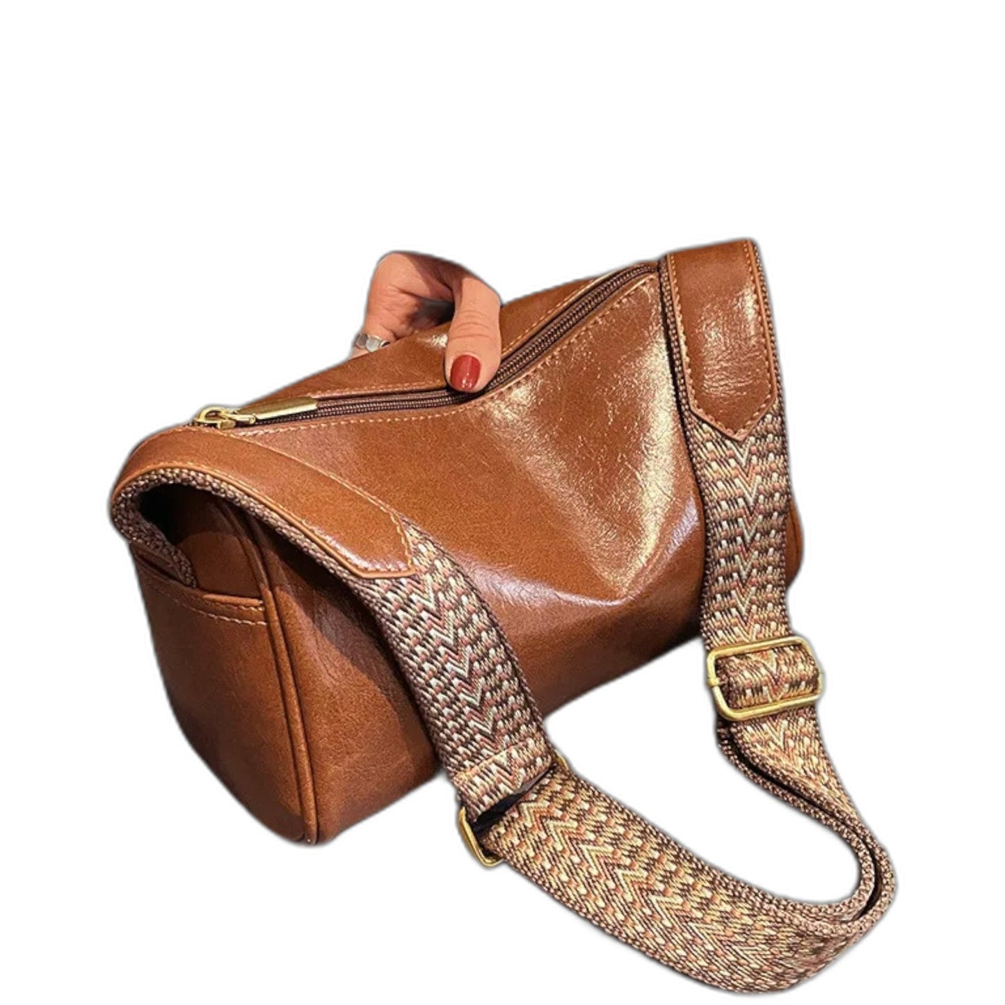 Effortless Brown Leather Shoulder Bag for Women with Buckle Crossbody Casual Style