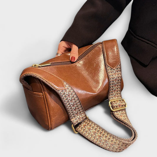 Effortless Brown Leather Shoulder Bag for Women with Buckle Crossbody Casual Style