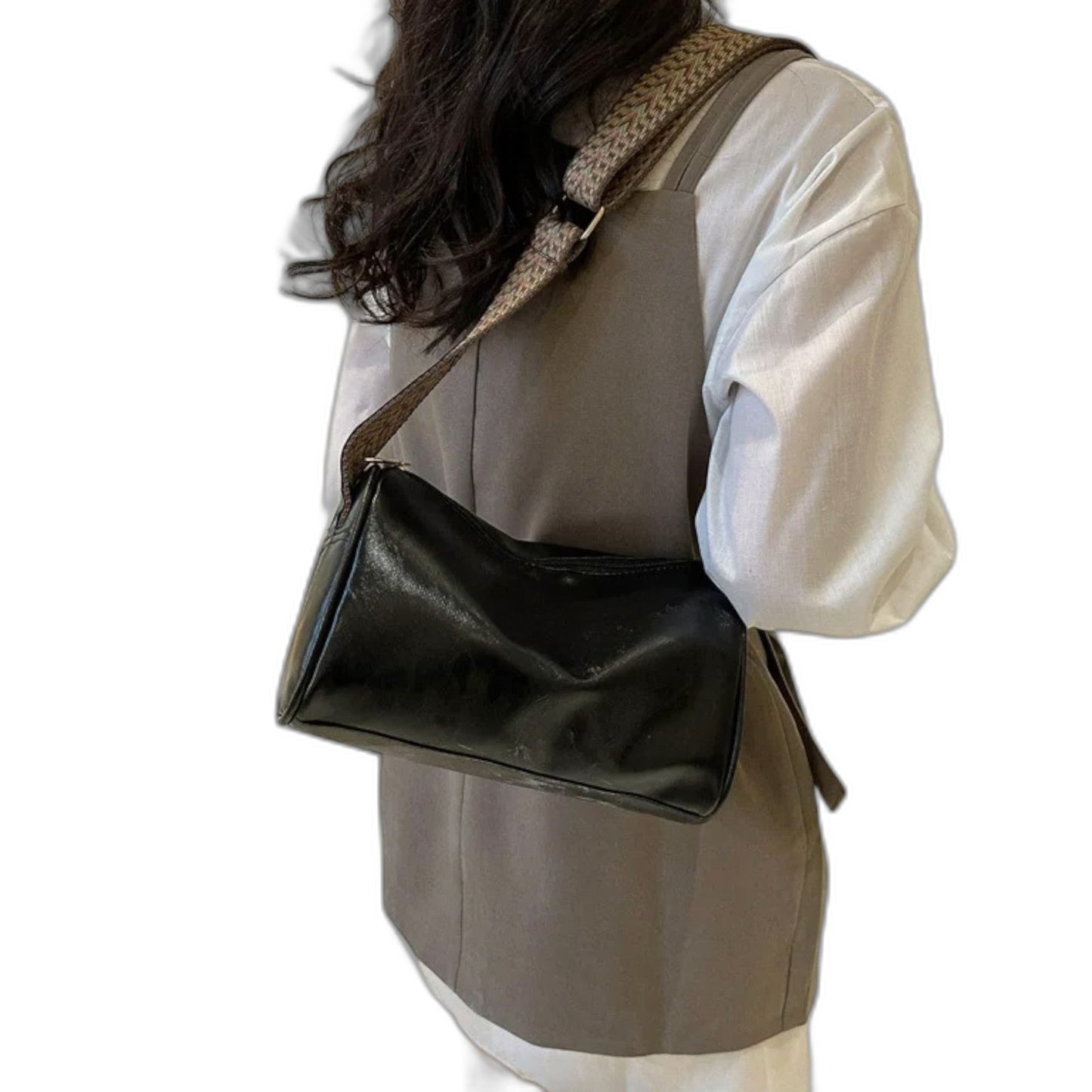 Effortless Brown Leather Shoulder Bag for Women with Buckle Crossbody Casual Style