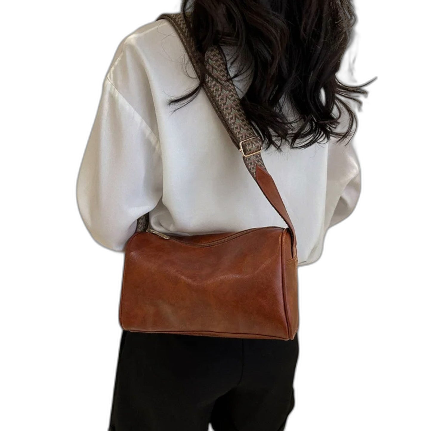 Effortless Brown Leather Shoulder Bag for Women with Buckle Crossbody Casual Style